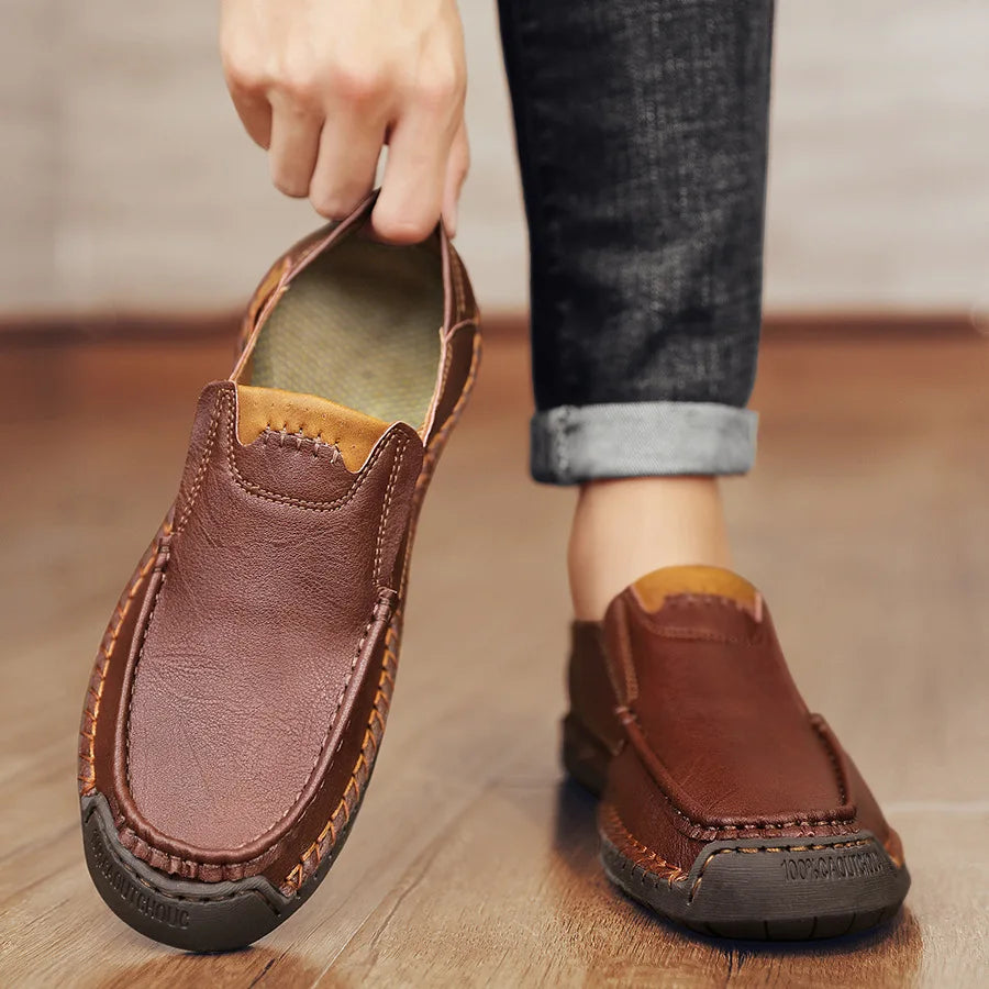 Handmade Genuine Leather Slip-On Loafers for Men.